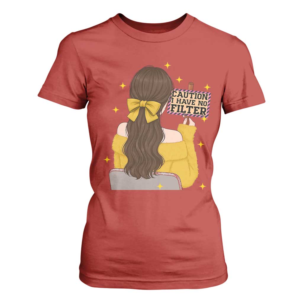 Caution I Have No Filter T Shirt For Women Funny Sarcasm Gift TS12 Red Print Your Wear