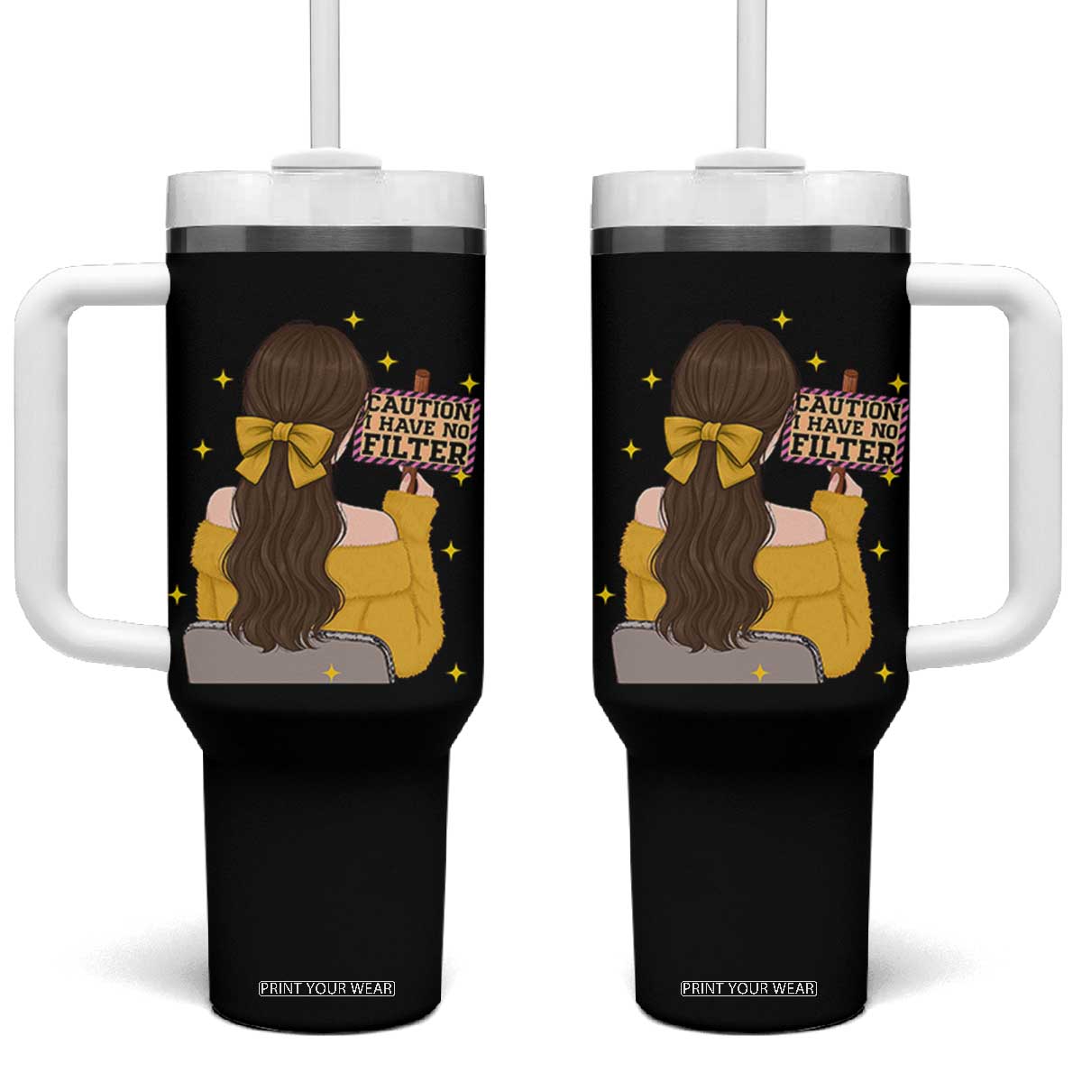 Caution I Have No Filter Tumbler With Handle Funny Sarcasm Gift TS12 One Size: 40 oz Black Print Your Wear
