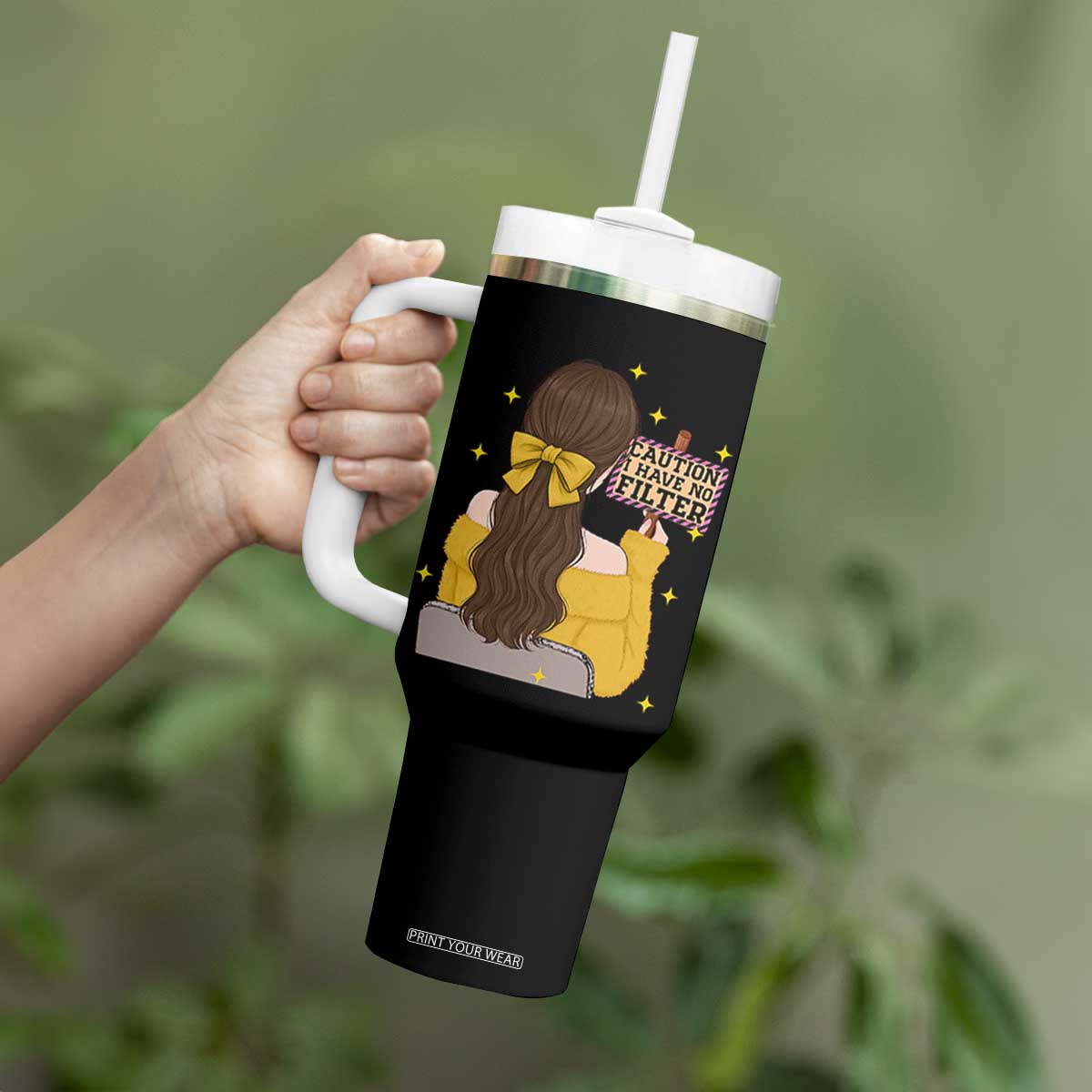 Caution I Have No Filter Tumbler With Handle Funny Sarcasm Gift TS12 Print Your Wear