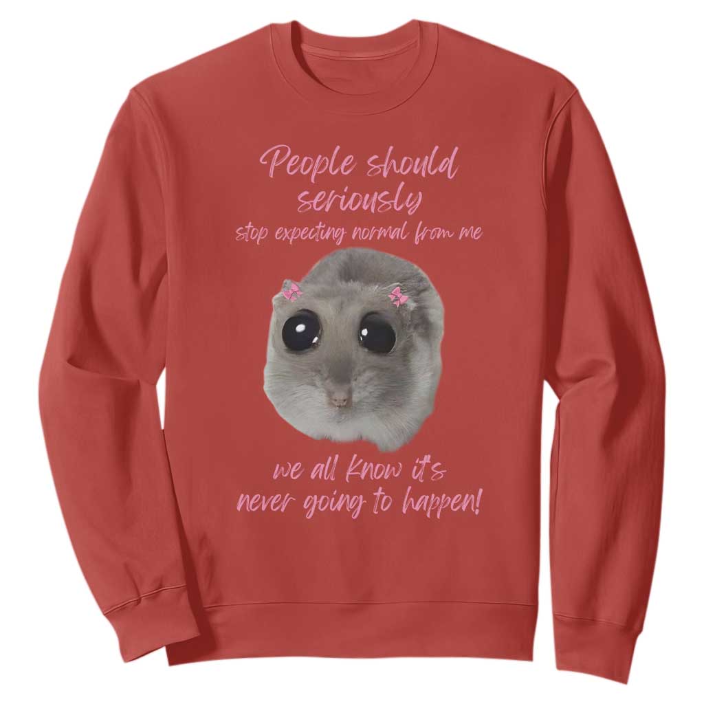 Funny Hamster Meme Sweatshirt People Should Stop Expecting Normal Humor Gift TS12 Red Print Your Wear