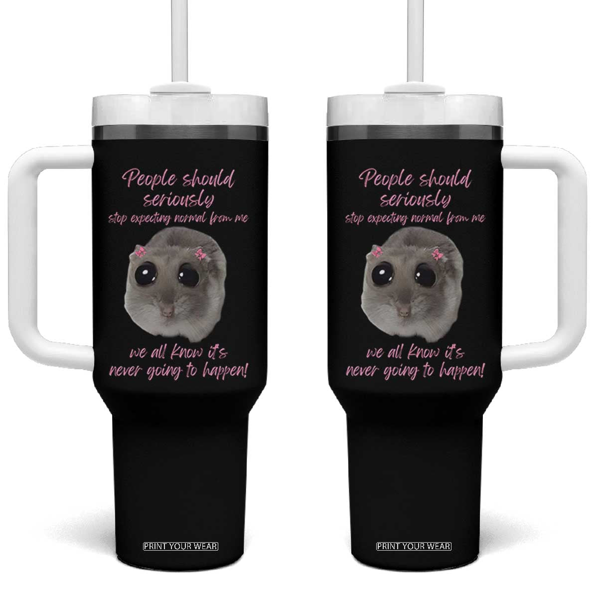 Funny Hamster Meme Tumbler With Handle People Should Stop Expecting Normal Humor Gift TS12 One Size: 40 oz Black Print Your Wear