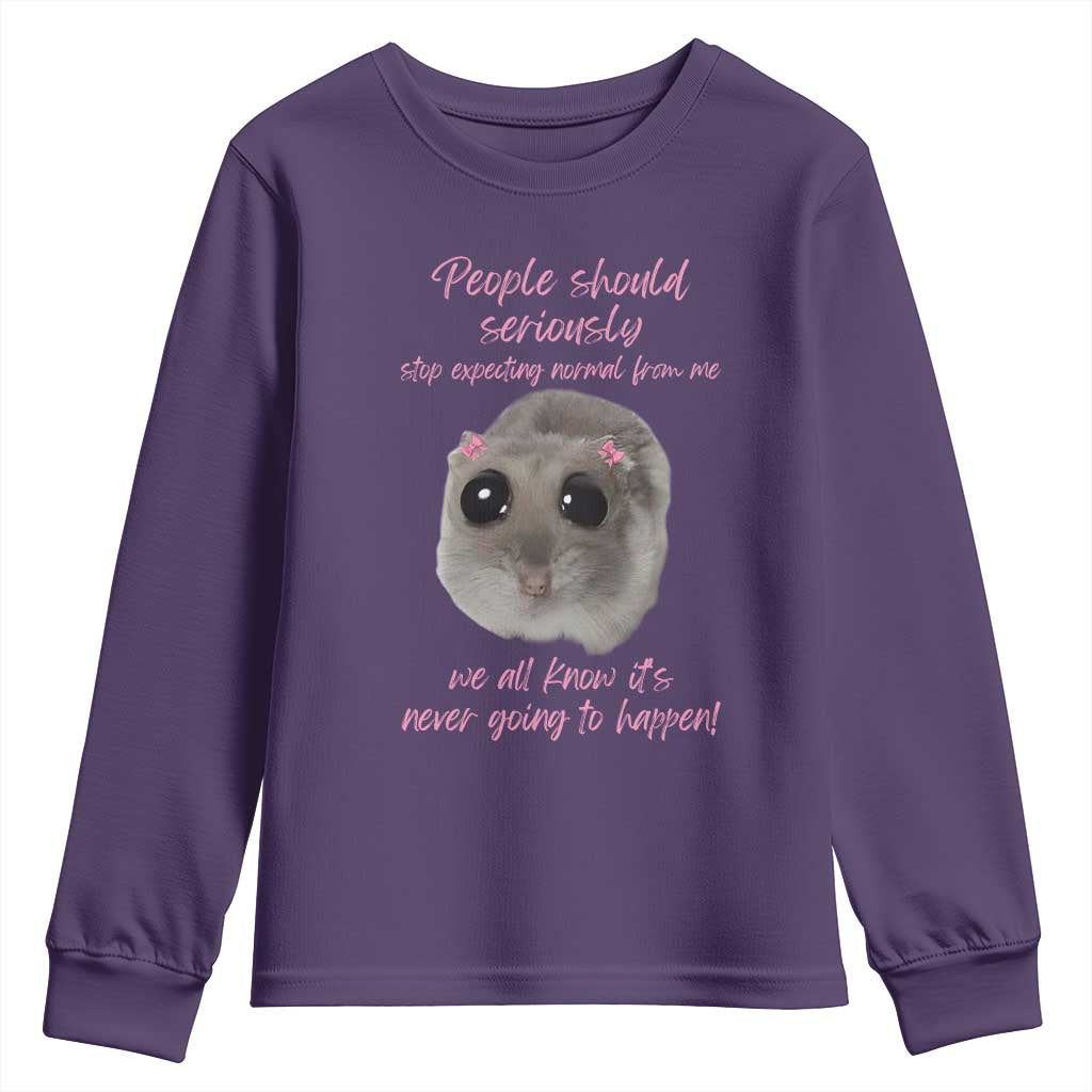 Funny Hamster Meme Youth Sweatshirt People Should Stop Expecting Normal Humor Gift TS12 Purple Print Your Wear