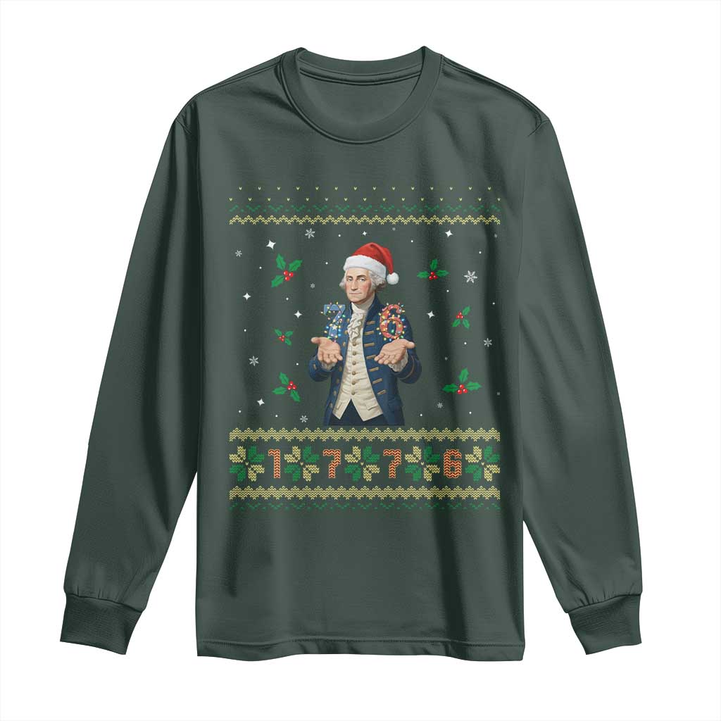 George Washington 67 Meme Long Sleeve Shirt Funny Christmas Ugly Sweater Gift TS12 Dark Forest Green Print Your Wear