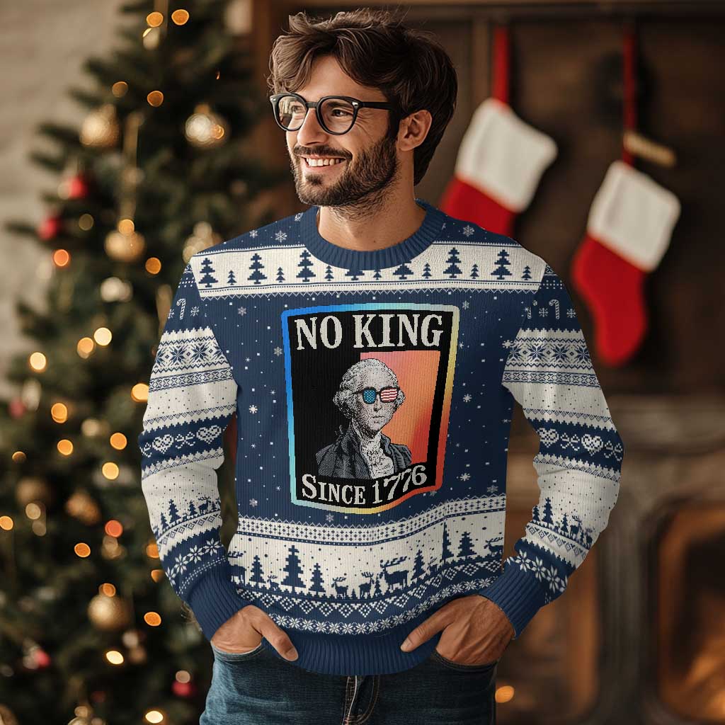 George Washington No Kings Since 1776 Ugly Christmas Sweater Funny Political Meme Gift TS12 Navy Beige Print Your Wear