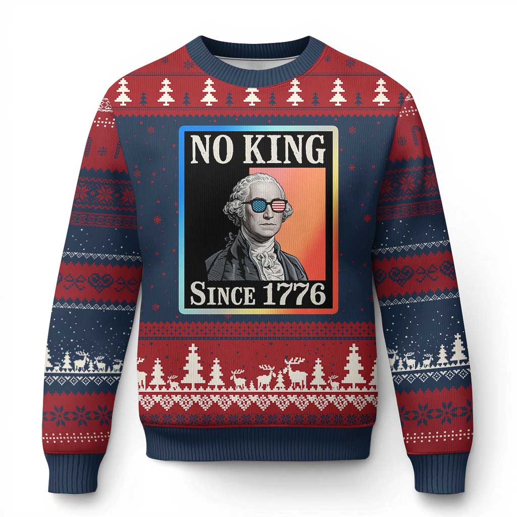 George Washington No Kings Since 1776 Ugly Christmas Sweater Funny Political Meme Gift TS12 Navy Red Print Your Wear