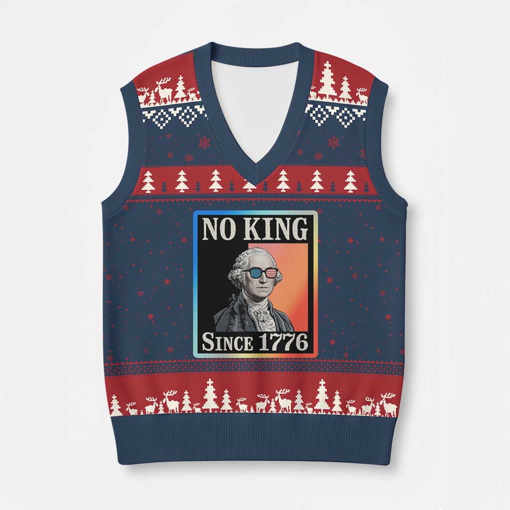 George Washington No Kings Since 1776 V-Neck Knit Sweater Vest Funny Political Meme Gift TS12 Navy Red Print Your Wear
