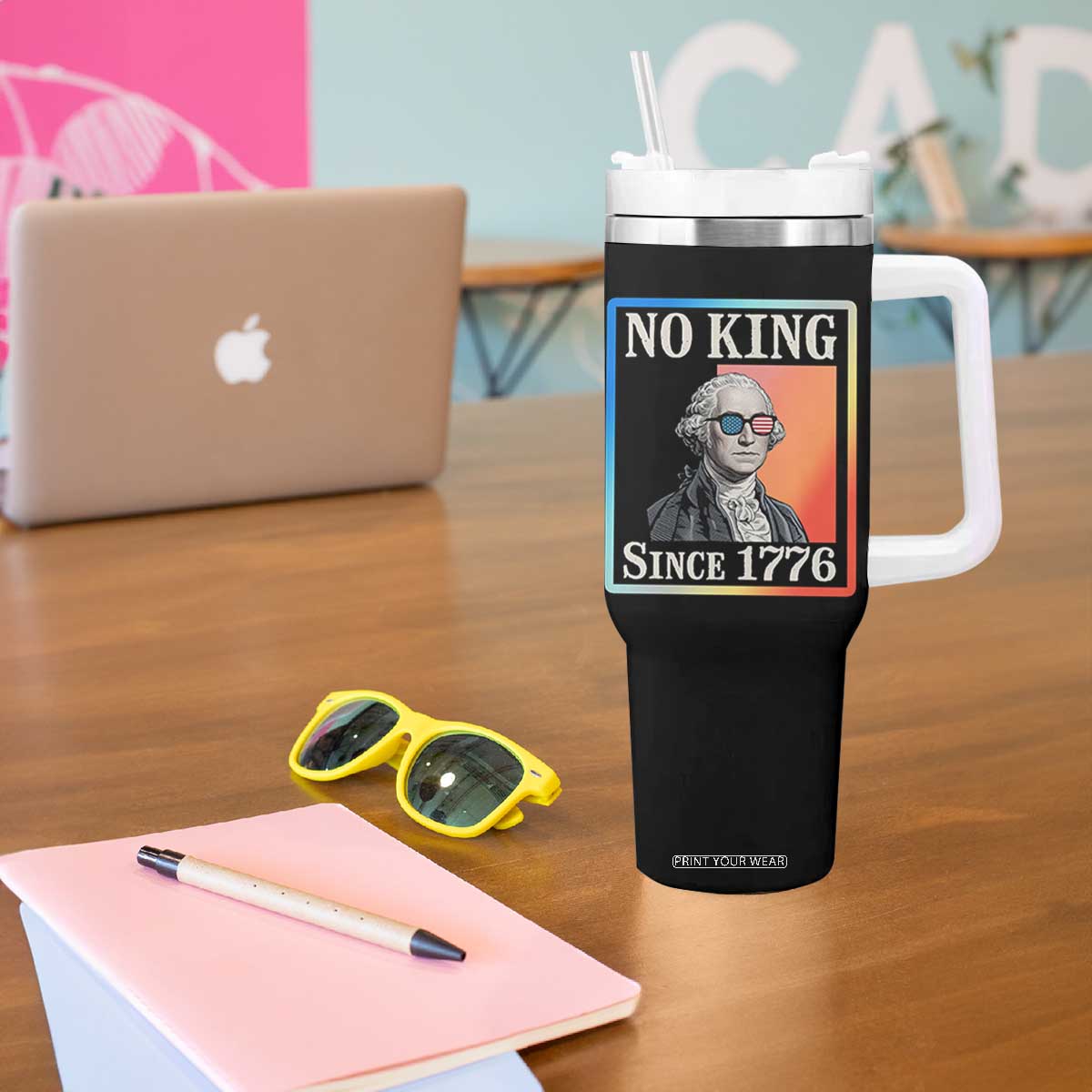 George Washington No Kings Since 1776 Tumbler With Handle Funny Political Meme Gift TS12 Print Your Wear