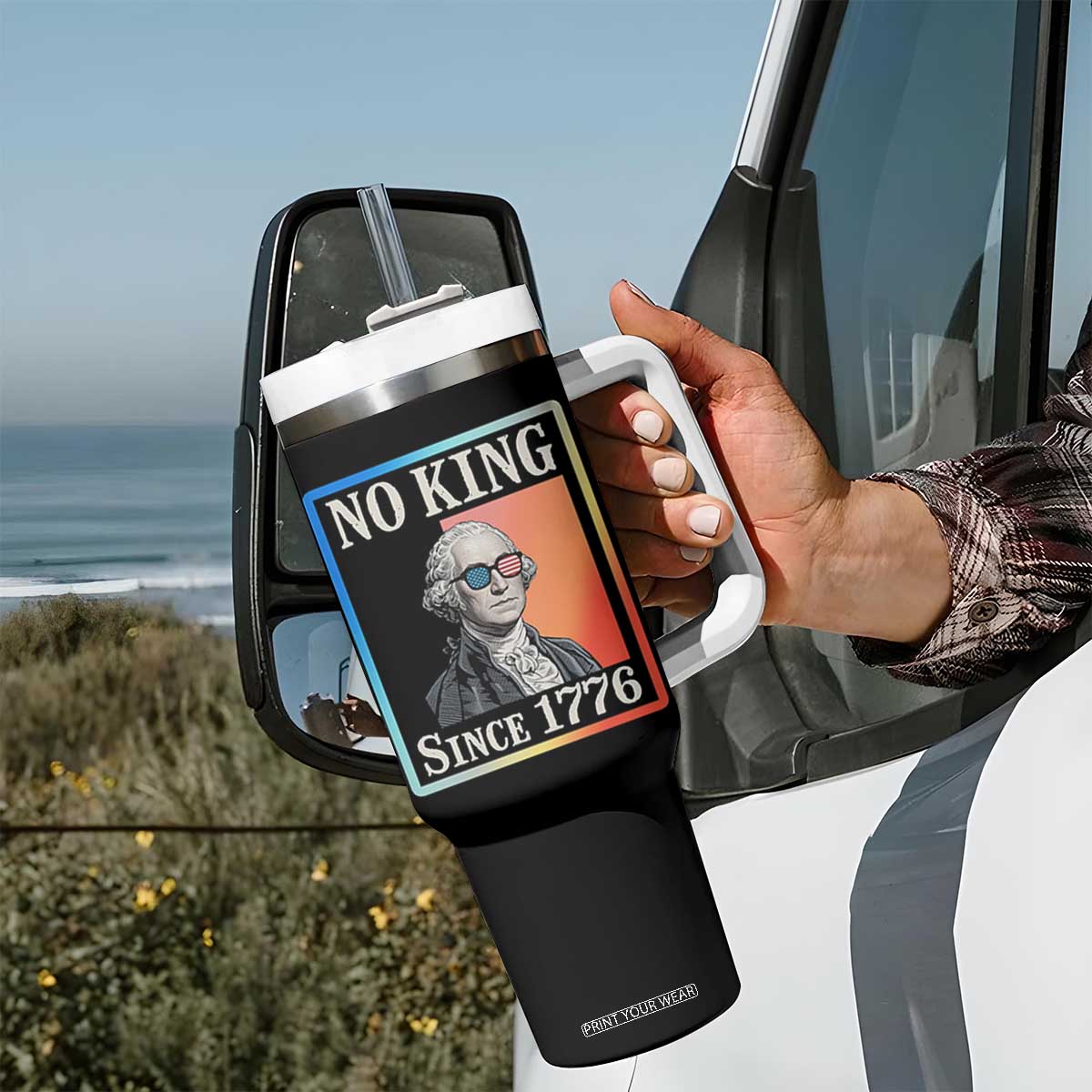 George Washington No Kings Since 1776 Tumbler With Handle Funny Political Meme Gift TS12 Print Your Wear