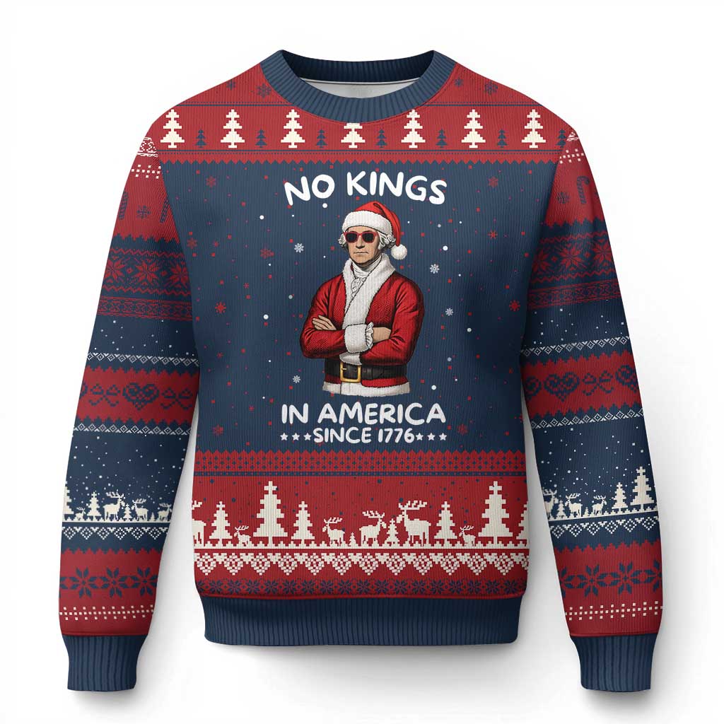 Funny Merry No Kings Since 1776 George Washington Ugly Christmas Sweater Xmas Gift TS12 Navy Red Print Your Wear
