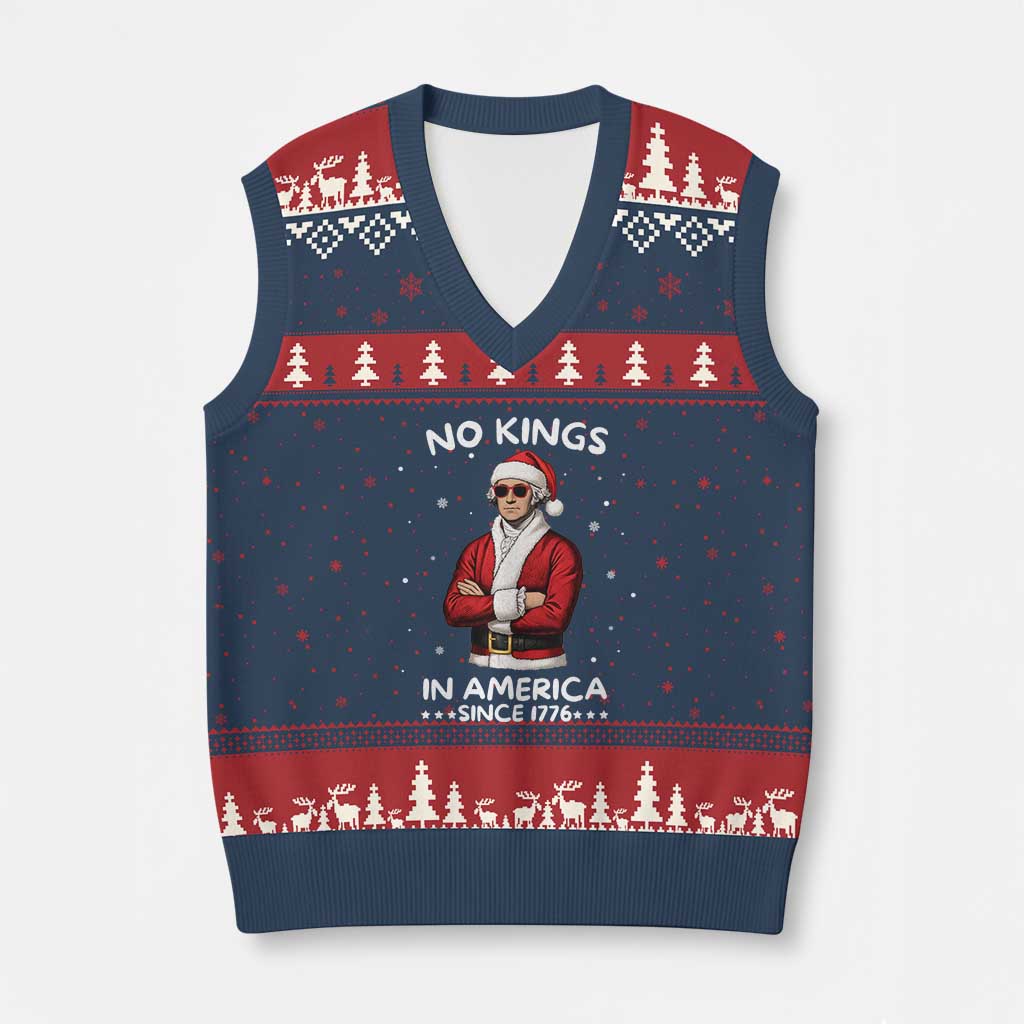 Funny Merry No Kings Since 1776 George Washington V-Neck Knit Sweater Vest Xmas Gift TS12 Navy Red Print Your Wear
