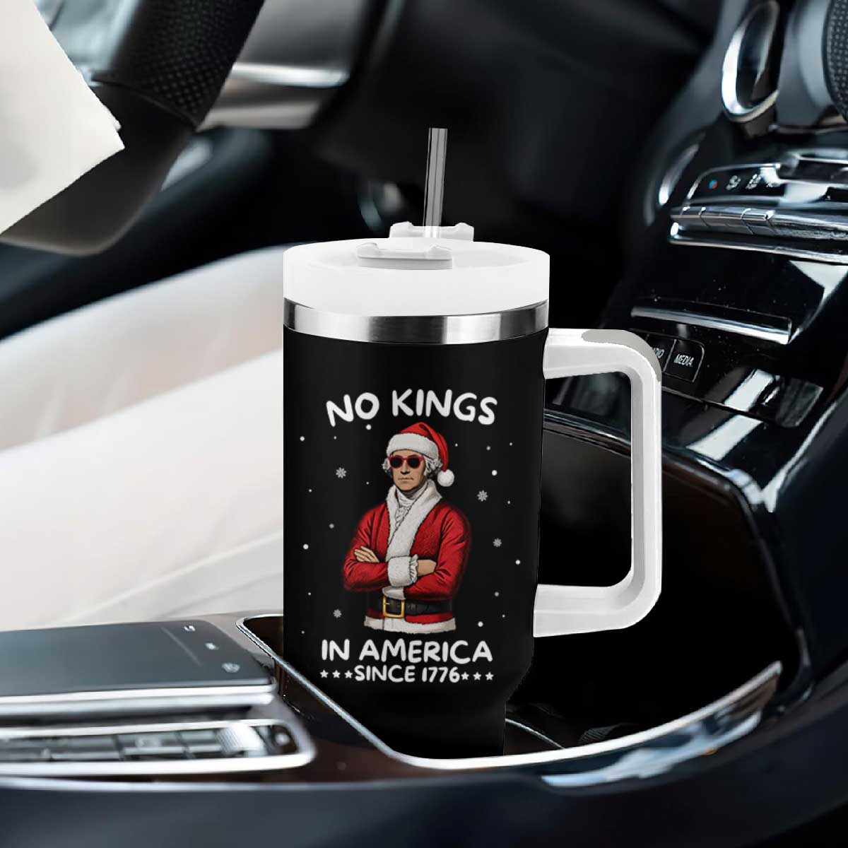 Funny Merry No Kings Since 1776 George Washington Tumbler With Handle Christmas Gift TS12 Print Your Wear