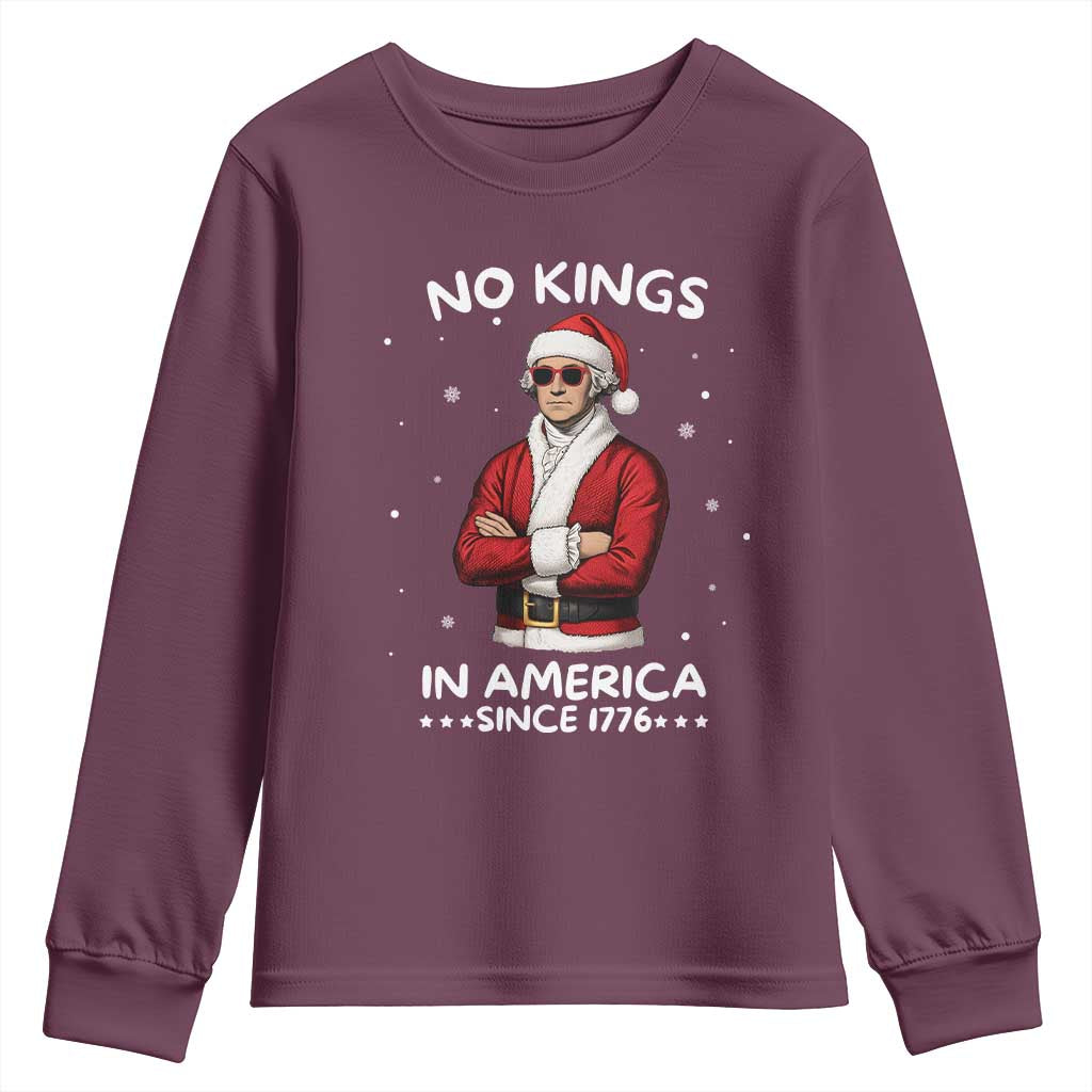 Funny Merry No Kings Since 1776 George Washington Youth Sweatshirt Christmas Gift TS12 Maroon Print Your Wear