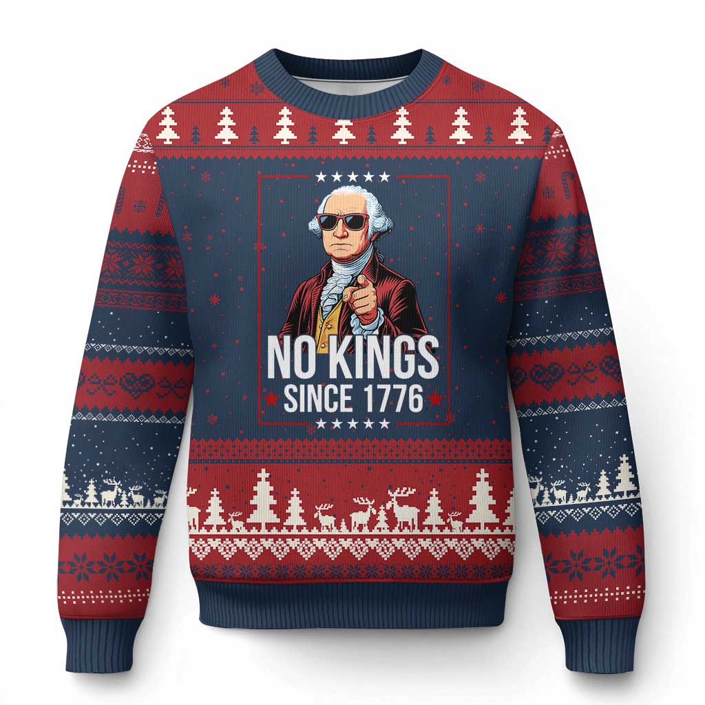 Funny George Washington No Kings 1776 Meme Vintage Gift Ugly Christmas Sweater TS12 Navy Red Print Your Wear