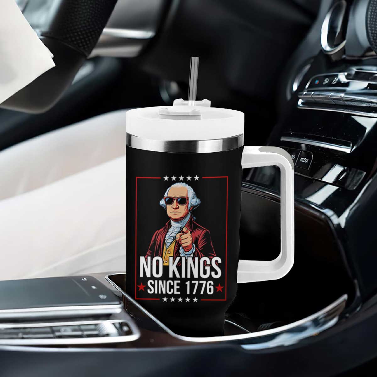 Funny George Washington No Kings 1776 Meme Vintage Gift Tumbler With Handle TS12 Print Your Wear