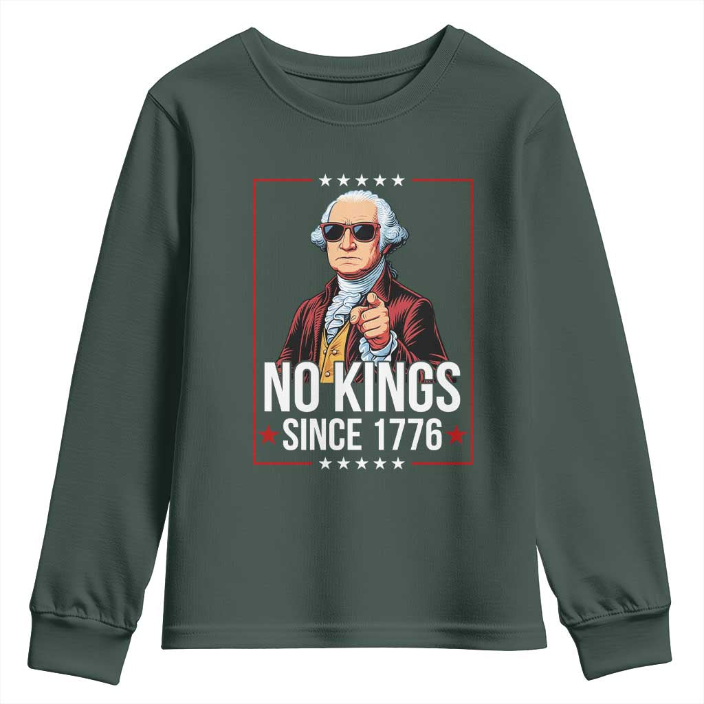 Funny George Washington No Kings 1776 Meme Vintage Gift Youth Sweatshirt TS12 Dark Forest Green Print Your Wear