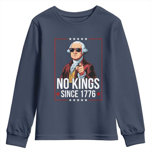 Funny George Washington No Kings 1776 Meme Vintage Gift Youth Sweatshirt TS12 Navy Print Your Wear