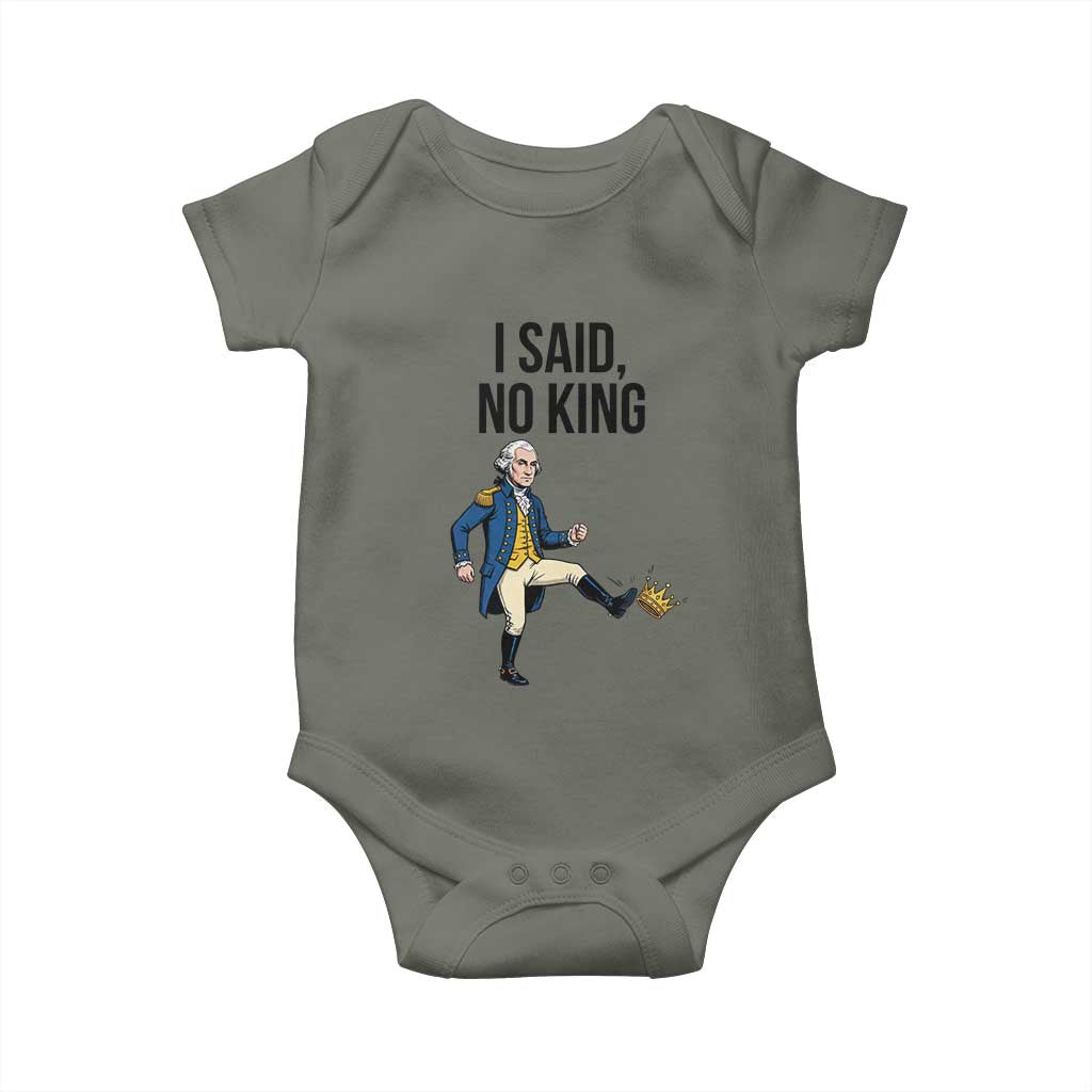 George Washington Kicking Crown Baby Onesie Funny No Kings Meme Gift TS12 Military Green Print Your Wear