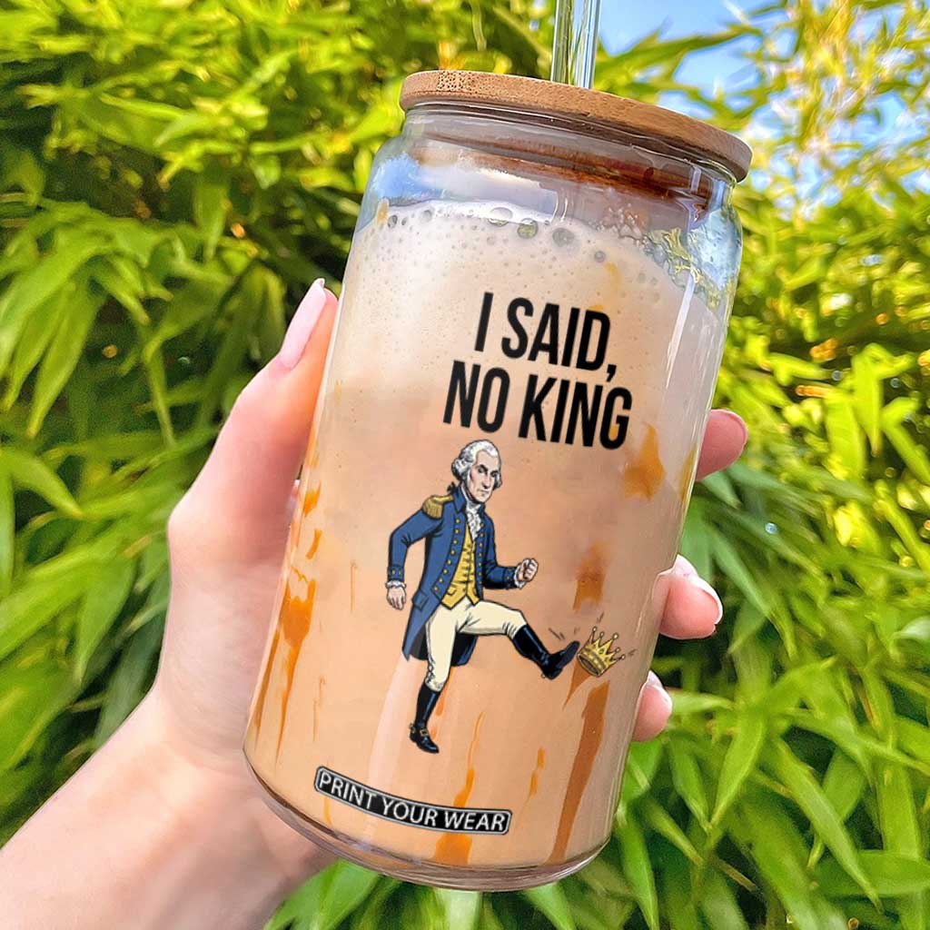 George Washington Kicking Crown Glass Can Funny No Kings Meme Gift TS12 White Print Your Wear