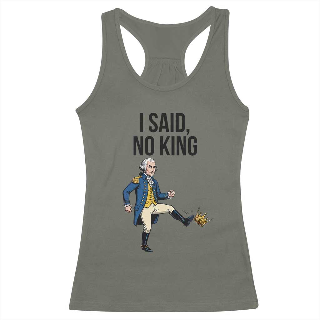George Washington Kicking Crown Racerback Tank Top Funny No Kings Meme Gift TS12 Military Green Print Your Wear