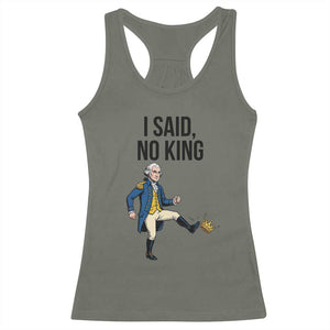George Washington Kicking Crown Racerback Tank Top Funny No Kings Meme Gift TS12 Military Green Print Your Wear