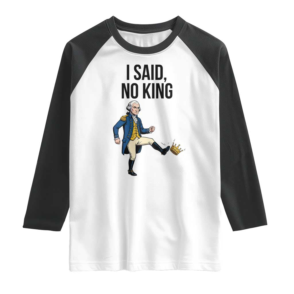 George Washington Kicking Crown Raglan Shirt Funny No Kings Meme Gift - Print Your Wear