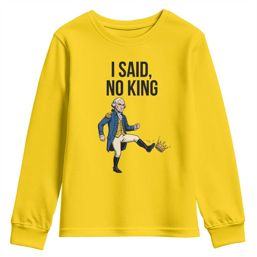 George Washington Kicking Crown Youth Sweatshirt Funny No Kings Meme Gift TS12 Daisy Print Your Wear