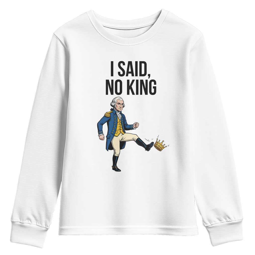 George Washington Kicking Crown Youth Sweatshirt Funny No Kings Meme Gift - Print Your Wear