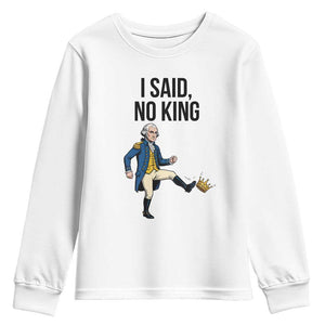 George Washington Kicking Crown Youth Sweatshirt Funny No Kings Meme Gift - Print Your Wear