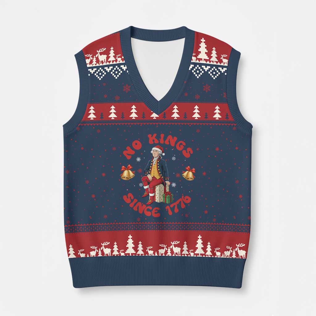 George Washington No Kings Since 1776 V-Neck Knit Sweater Vest Xmas Gift Idea TS12 Navy Red Print Your Wear