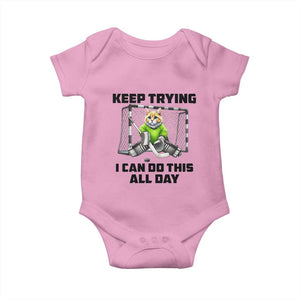 Keep Trying I Can Do This All Day Baby Onesie Funny Hockey Goalie Cat Gift TS12 Light Pink Print Your Wear