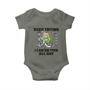 Keep Trying I Can Do This All Day Baby Onesie Funny Hockey Goalie Cat Gift TS12 Military Green Print Your Wear