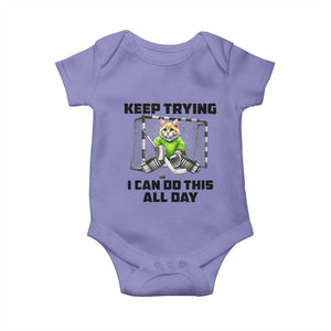 Keep Trying I Can Do This All Day Baby Onesie Funny Hockey Goalie Cat Gift TS12 Violet Print Your Wear
