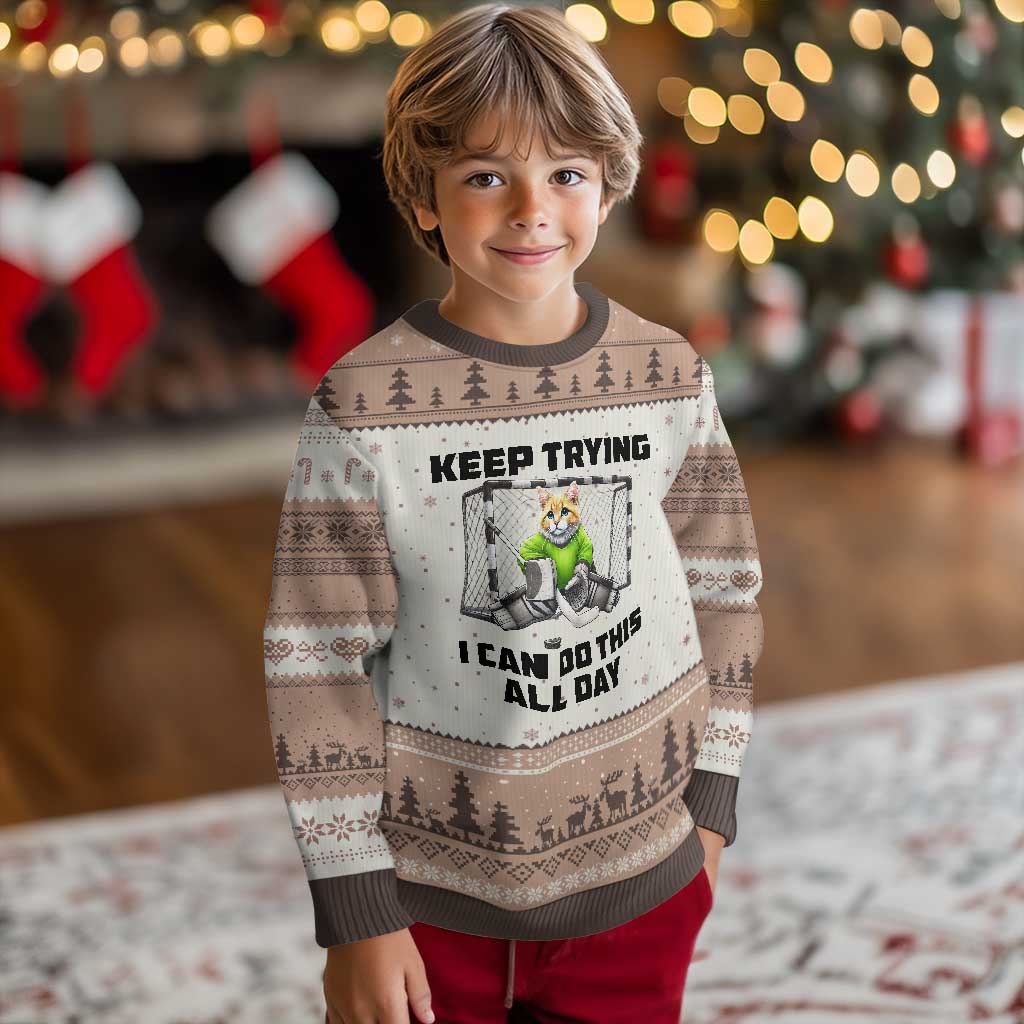 Keep Trying I Can Do This All Day Ugly Christmas Sweater Funny Hockey Goalie Cat Gift TS12 Mocha Mousse Print Your Wear