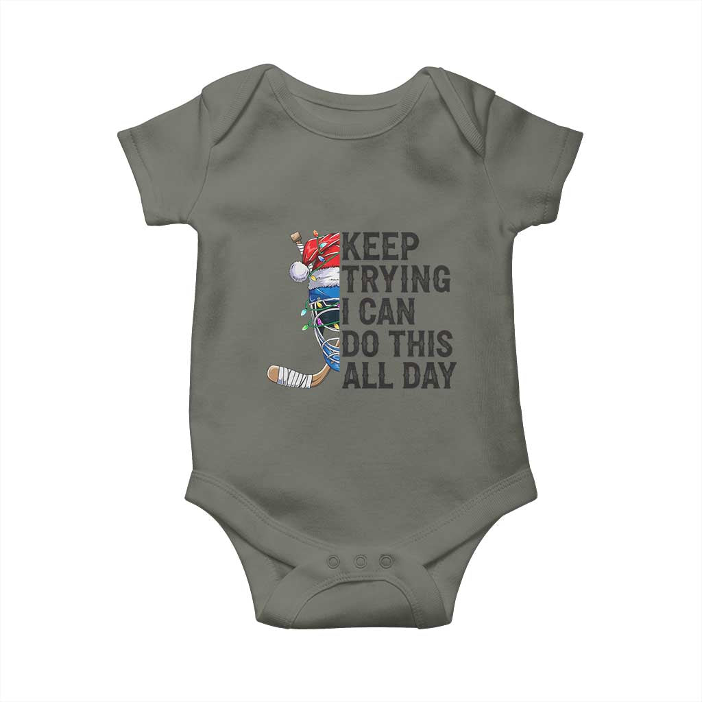 Keep Trying I Can Do This All Day Baby Onesie Ice Hockey Helmet Christmas Gift TS12 Military Green Print Your Wear