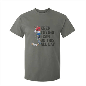 Keep Trying I Can Do This All Day T Shirt For Kid Ice Hockey Helmet Christmas Gift TS12 Military Green Print Your Wear