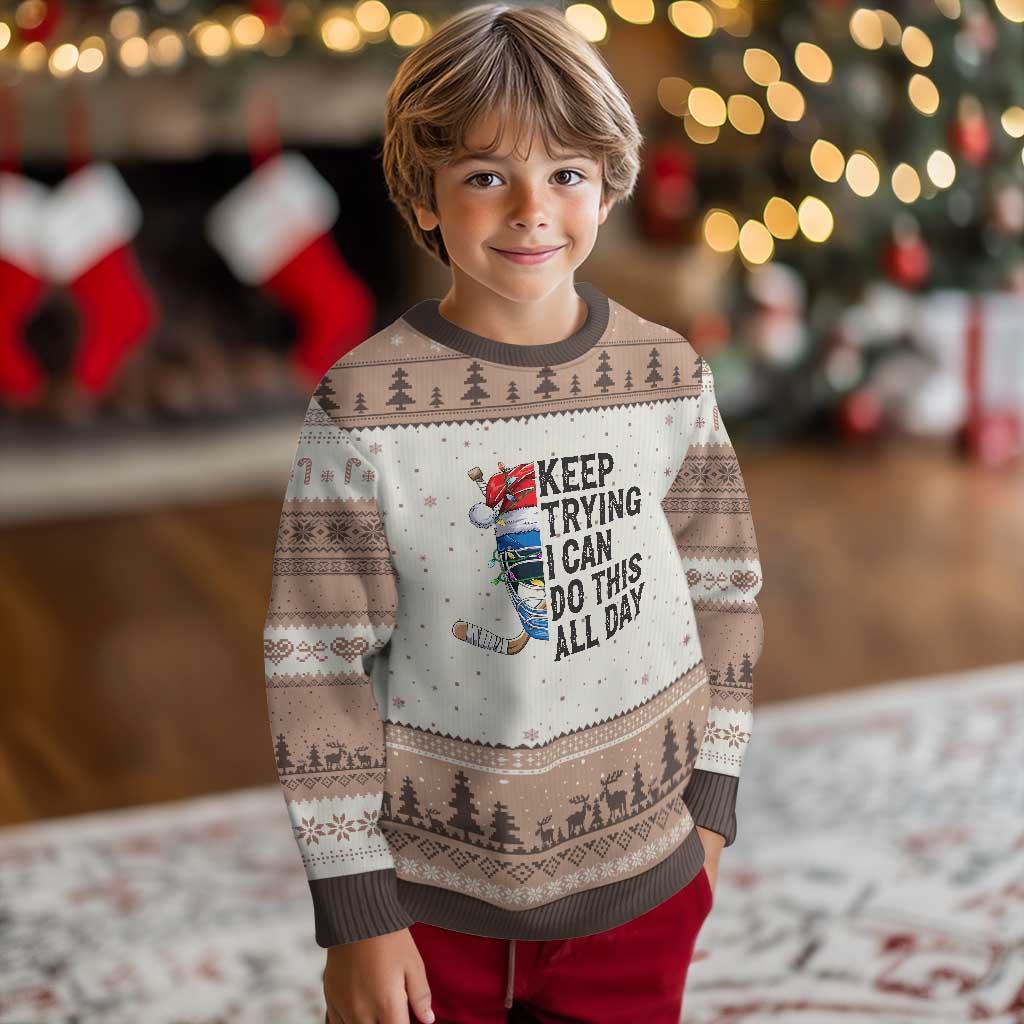 Keep Trying I Can Do This All Day Ugly Christmas Sweater Ice Hockey Helmet Xmas Gift TS12 Mocha Mousse Print Your Wear