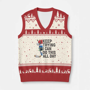 Keep Trying I Can Do This All Day V-Neck Knit Sweater Vest Ice Hockey Helmet Xmas Gift TS12 Beige Red Print Your Wear