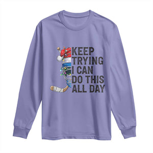 Keep Trying I Can Do This All Day Long Sleeve Shirt Ice Hockey Helmet Christmas Gift TS12 Violet Print Your Wear