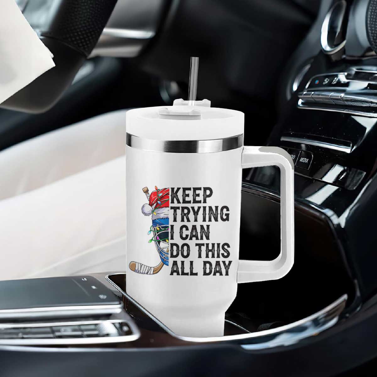 Keep Trying I Can Do This All Day Tumbler With Handle Ice Hockey Helmet Christmas Gift TS12 Print Your Wear