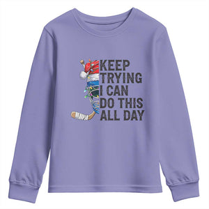 Keep Trying I Can Do This All Day Youth Sweatshirt Ice Hockey Helmet Christmas Gift TS12 Violet Print Your Wear
