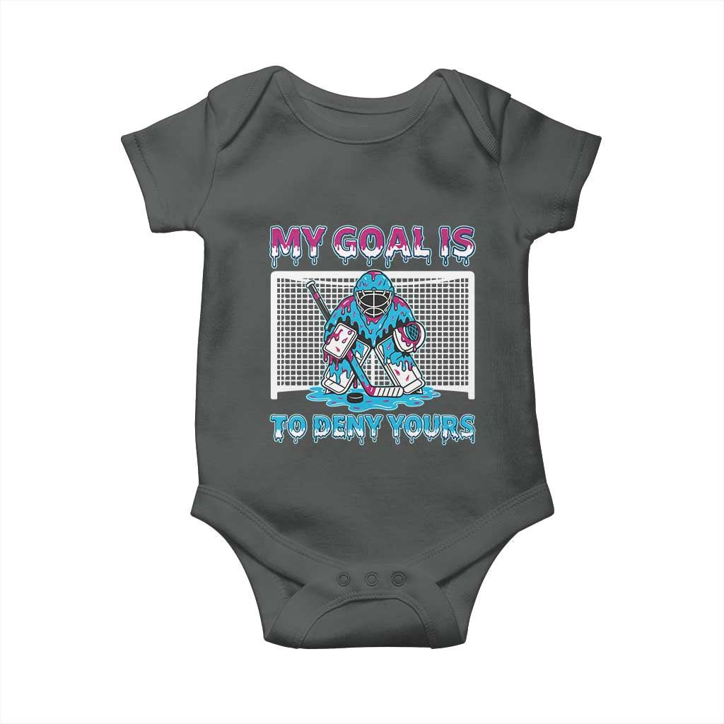 My Goal Is To Deny Yours Baby Onesie Goalie Hockey Drip Art Gift TS12 Dark Heather Print Your Wear