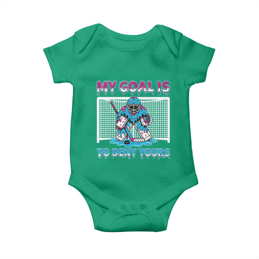 My Goal Is To Deny Yours Baby Onesie Goalie Hockey Drip Art Gift TS12 Irish Green Print Your Wear