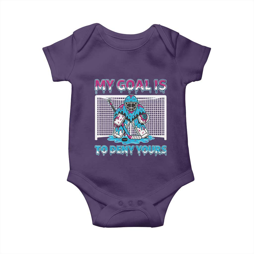 My Goal Is To Deny Yours Baby Onesie Goalie Hockey Drip Art Gift TS12 Purple Print Your Wear
