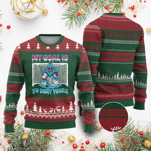 My Goal Is To Deny Yours Ugly Christmas Sweater Goalie Hockey Drip Art Gift TS12 Red Green Print Your Wear