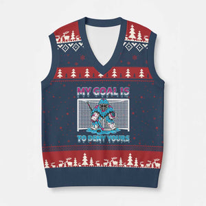 My Goal Is To Deny Yours V-Neck Knit Sweater Vest Goalie Hockey Drip Art Gift TS12 Navy Red Print Your Wear