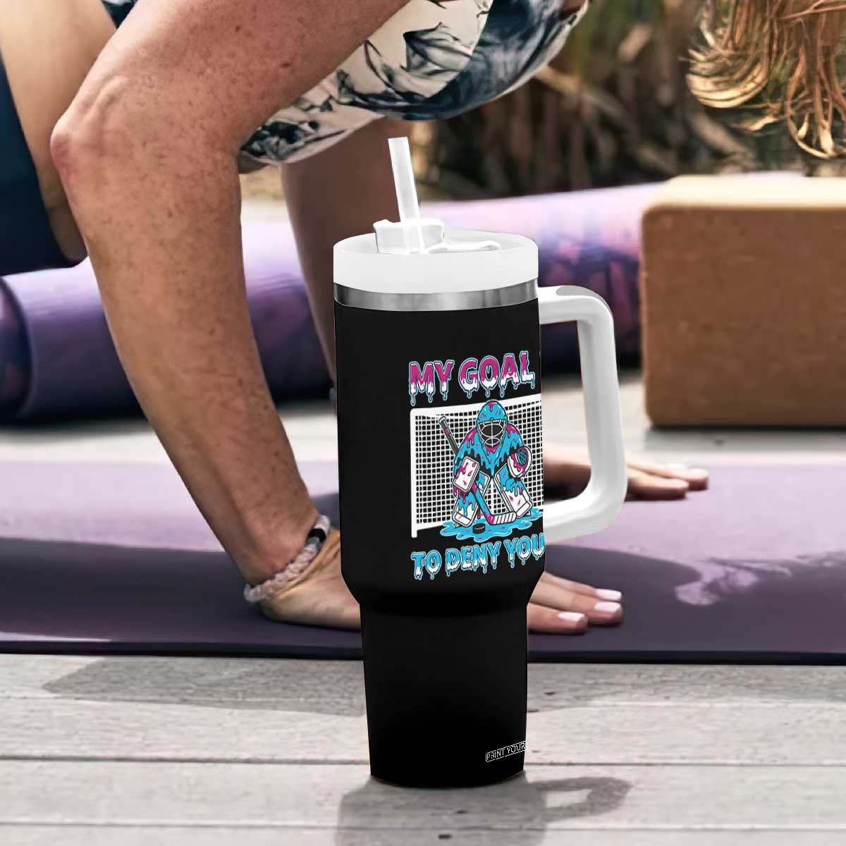 My Goal Is To Deny Yours Tumbler With Handle Goalie Hockey Drip Art Gift TS12 Print Your Wear