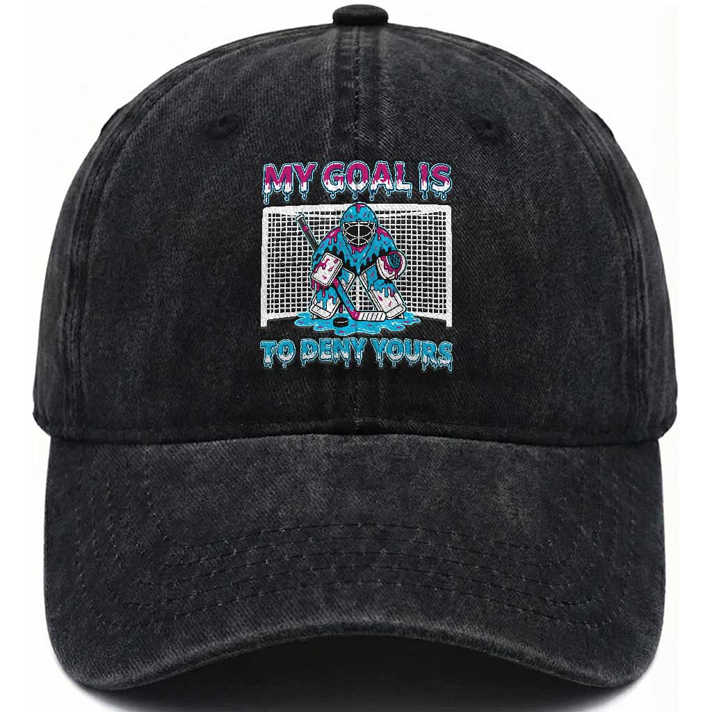 My Goal Is To Deny Yours Washed Cotton Baseball Cap Goalie Hockey Drip Art Gift TS12 Print Your Wear