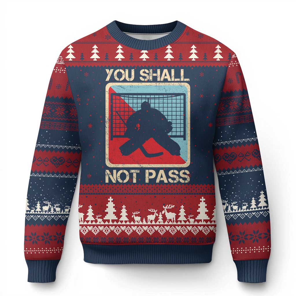 Ice Hockey Goalie Vintage Retro Gift Ugly Christmas Sweater You Shall Not Pass TS12 Navy Red Print Your Wear