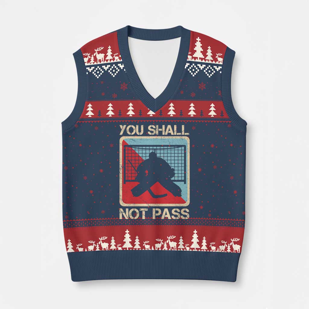 Ice Hockey Goalie Vintage Retro Gift V-Neck Knit Sweater Vest You Shall Not Pass TS12 Navy Red Print Your Wear