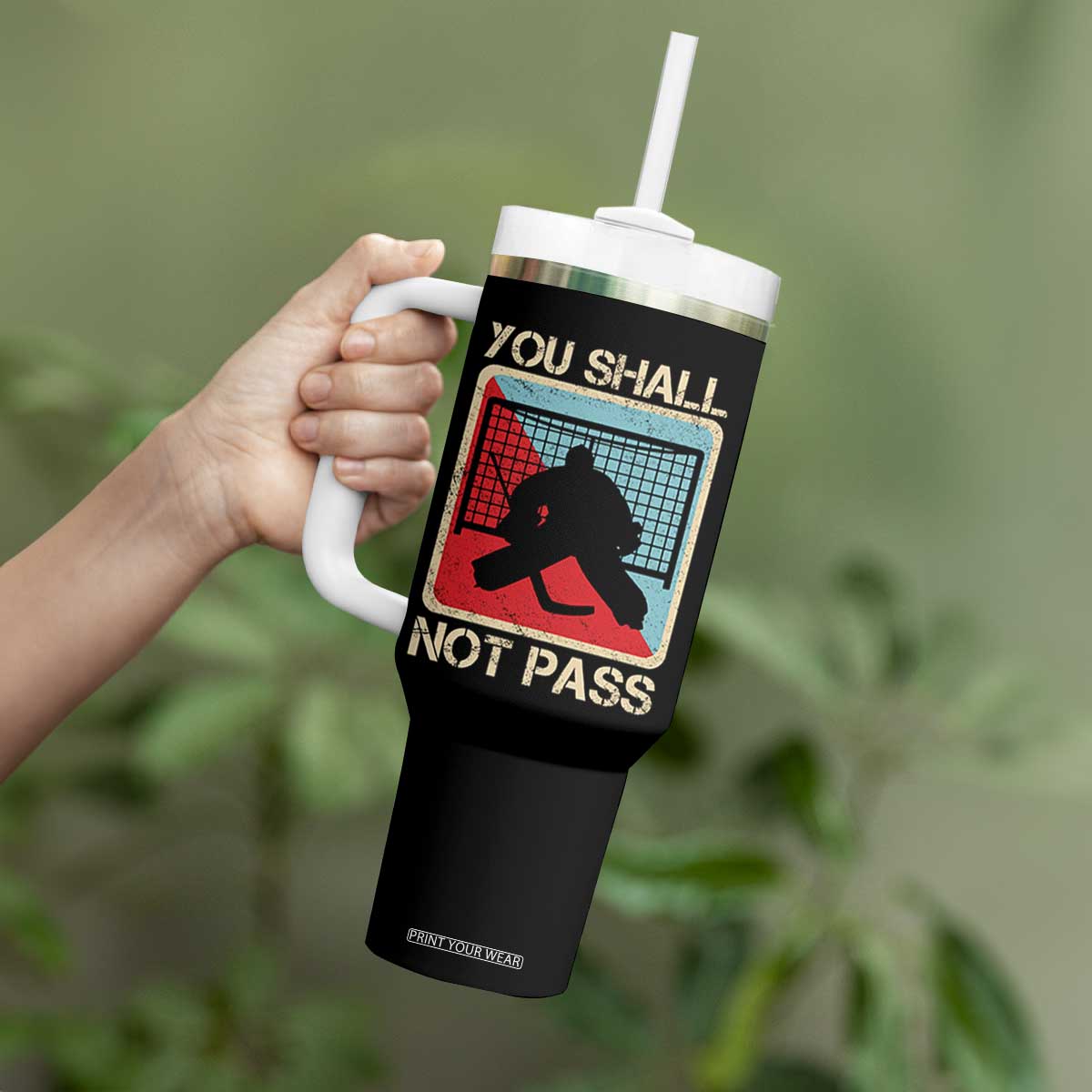 Ice Hockey Goalie Vintage Retro Gift Tumbler With Handle You Shall Not Pass TS12 Print Your Wear